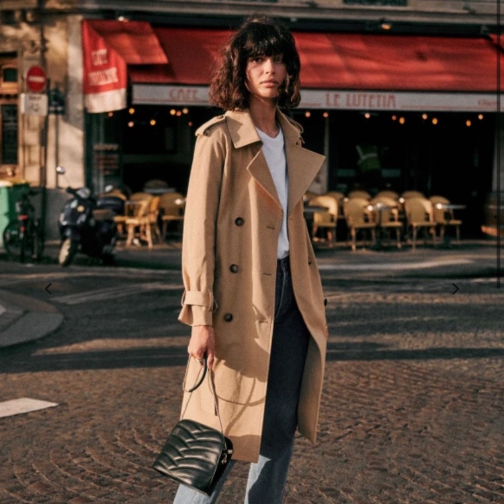Sezane Scott Trench coat in camel, size 6